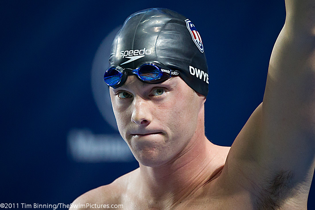 Conor Dwyer of the USA is introduced before the 400m Freestyle start at the 2011 Mutual of Omaha Duel in the Pool held December 16 and 17, 2011 at Georgia Tech University in Atlanta, Georgia.