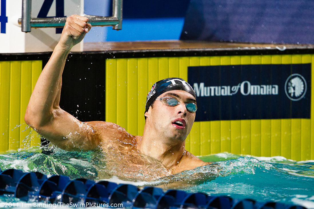 Ricky Berens of the USA wins the 200m Freestyle at the 2011 Mutual of Omaha Duel in the Pool held December 16 and 17, 2011 at Georgia Tech University in Atlanta, Georgia.