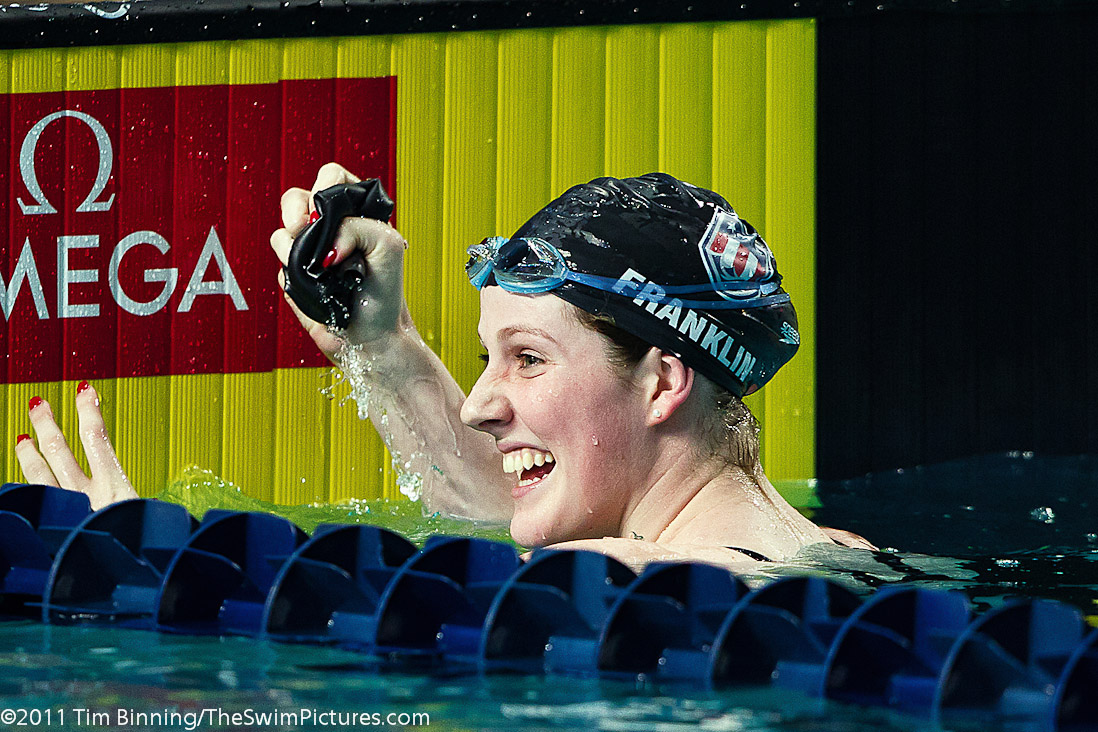 Missy Franklin of the USA following victory in the 200m Freestyle at the 2011 Mutual of Omaha Duel in the Pool held December 16 and 17, 2011 at Georgia Tech University in Atlanta, Georgia.