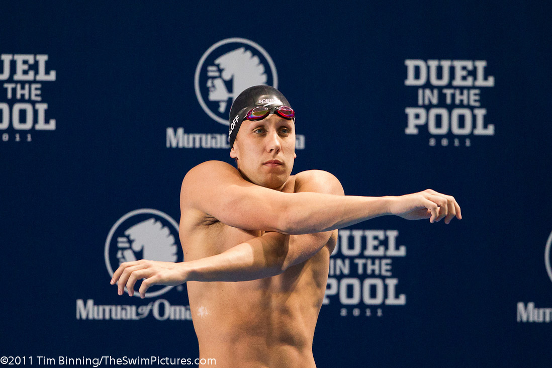 Mark Gangloff of the USA prepares to start the 100m Breaststroke at the 2011 Mutual of Omaha Duel in the Pool held December 16 and 17, 2011 at Georgia Tech University in Atlanta, Georgia.