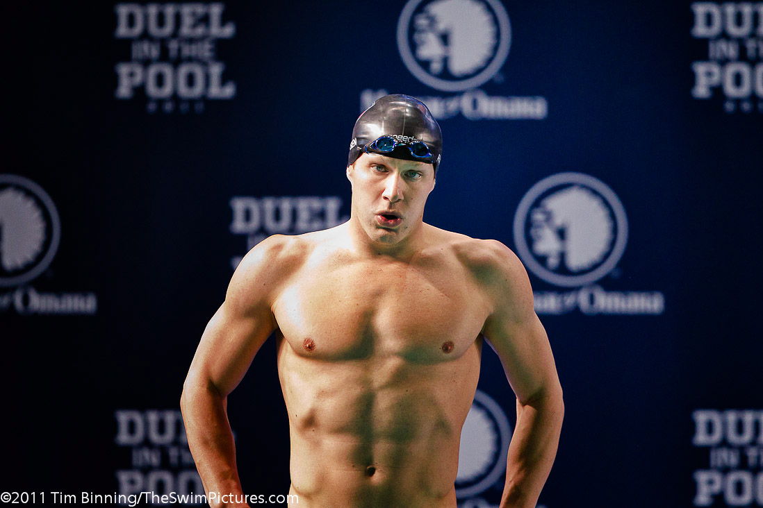 Brendan Hansen of the USA prepares to start the 100m Breaststroke at the 2011 Mutual of Omaha Duel in the Pool held December 16 and 17, 2011 at Georgia Tech University in Atlanta, Georgia.