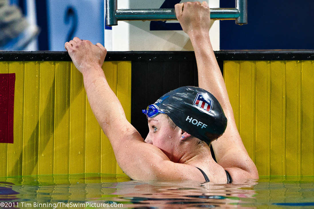 Katie Hoff of the USA following her swim in the 200m Individual Medley at the 2011 Mutual of Omaha Duel in the Pool held December 16 and 17, 2011 at Georgia Tech University in Atlanta, Georgia.