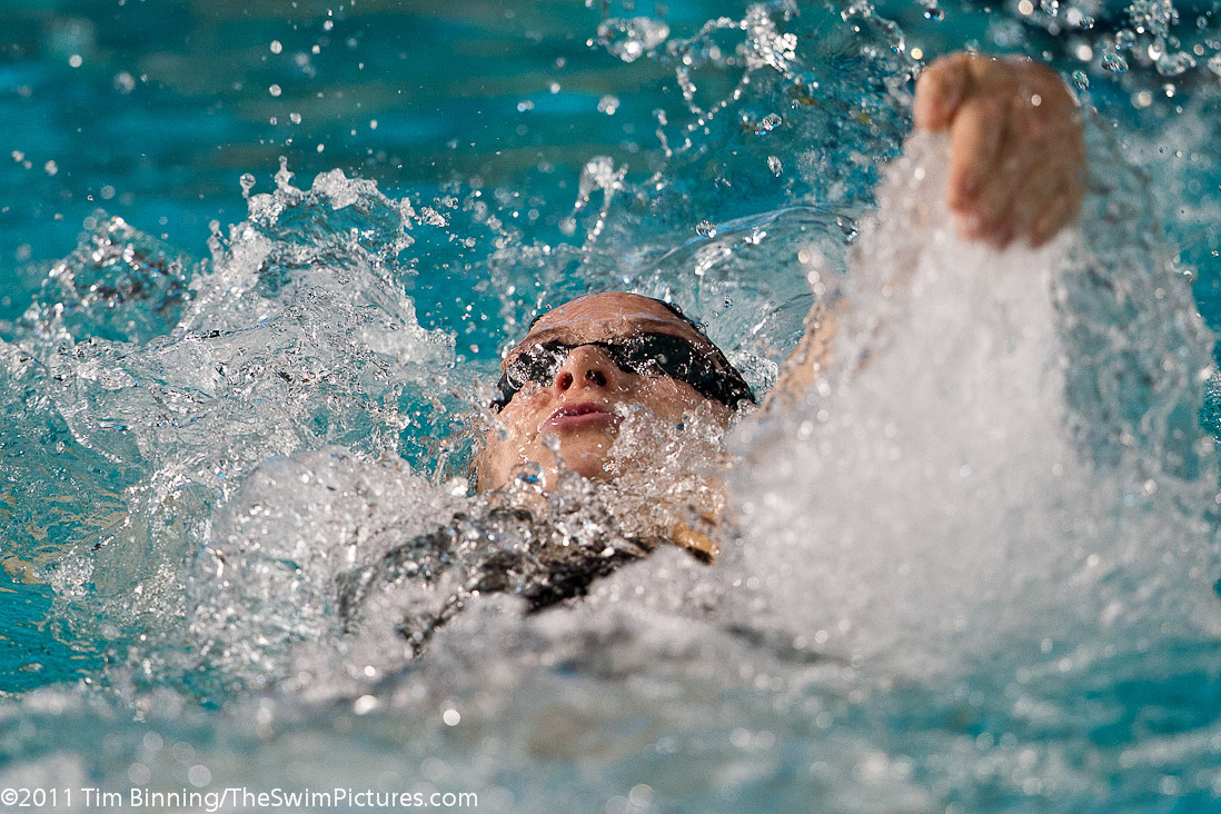 Caitlin Leverenz of the USA swims the backstroke leg of the 200m Individual Medley at the 2011 Mutual of Omaha Duel in the Pool held December 16 and 17, 2011 at Georgia Tech University in Atlanta, Georgia.