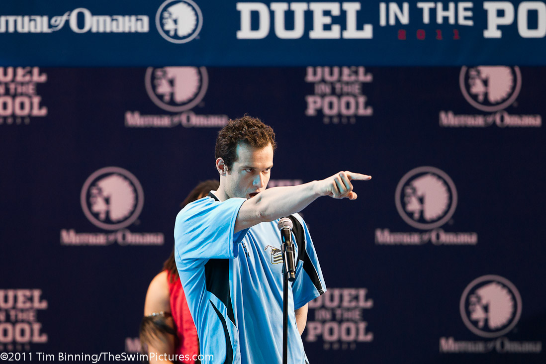 Markus Rogan of Austria and Captain of Team Europe during introductions at the 2011 Mutual of Omaha Duel in the Pool held December 16 and 17, 2011 at Georgia Tech University in Atlanta, Georgia.