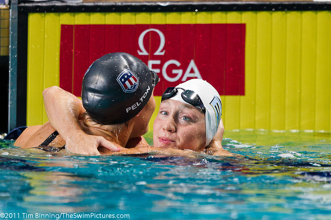 Elizabeth Simmonds of Great Britain wins the 100m Backstroke at the 2011 Mutual of Omaha Duel in the Pool held December 16 and 17, 2011 at Georgia Tech University in Atlanta, Georgia.