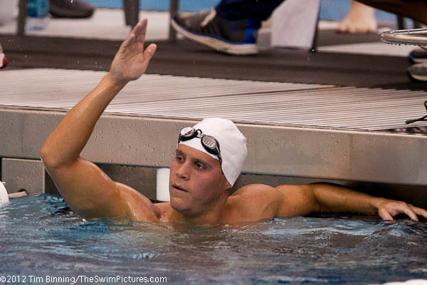 Mateo De Angulo of Florida State adds to his victory in the 500 with a first place finish in the 1650 free on the final night of competition at the 2012 ACC Men's Swimming and Diving Championships held at the Christiansburg Aquatic Center.