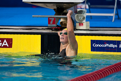Chloe Sutton of the Mission Viejo Nadadores punches her ticket to the Rome Swimming World Championships with a second place finsish in the 400 meter freestyle at the 2009 ConocoPhillips National Swimming Championships and World Championship Trials