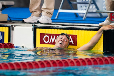 Dana Vollmer of Cal takes secures a spot on the US World Championship swimming roster with a second place finish in the 100 butterfly at the 2009 ConocoPhillips National Swimming Championships and World Championship Trials