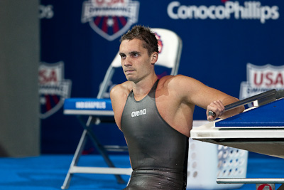 Eric Shanteau of Longhorn Aquatics takes second place in the 100 breaststroke at the 2009 ConocoPhillips National Swimming Championships and World Championship Trials