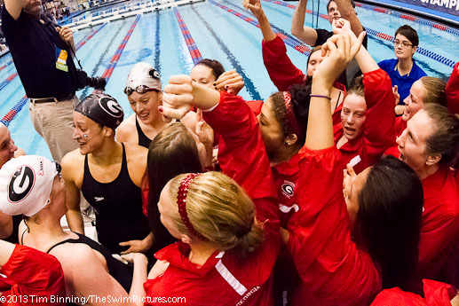 The University of Georgia Lady Bulldogs capture the 2013 NCAA Division I Swimming and Diving team championship.