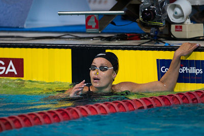 Hayley McGregory wins the 100 backstroke and a US World Championship team spot at the 2009 ConocoPhillips National Swimming Championships and World Championship Trials