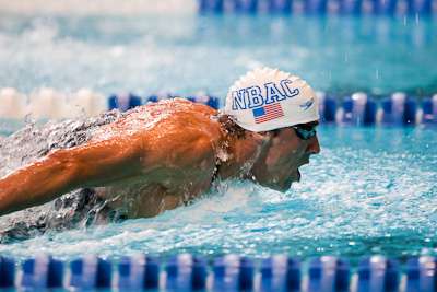 Michael Phelps swims to first place in the 200 butterfly at the 2009 ConocoPhillips USA National Swimming Championships and World Championship Trials