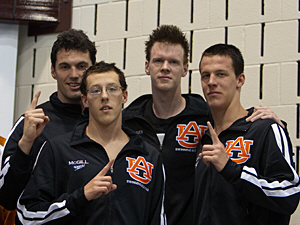 The Auburn team of Matt Targett, Kohlton Norys, Jakob Andkjaer and Tyler McGill captures the 400 Free Relay in 2:46.67 and secures the National Championship.