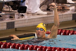 Cal sophomore Nathan Adrian captures his second individual victory of the NCAA championships with a victory in the 100 freestyle setting an American record 41.08 in the process.