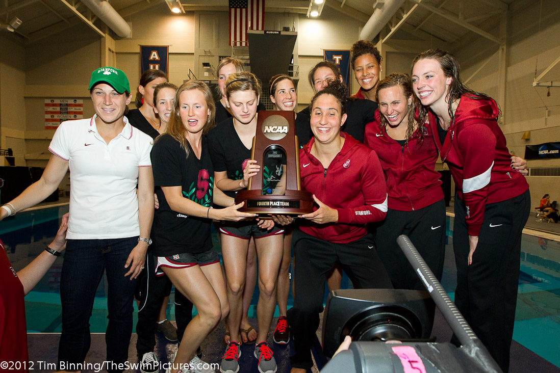 Stanford celebrates a fourth place team finish at the 2012 NCAA Division I Swimming and Diving Championships |  _Stanford, fourth place team award