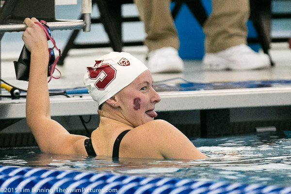 Stanford Junior Sarah Haase wins the 100 yard breaststroke in 58.32 at the 2015 NCAA Division I Women's Swimming and Diving Championships held at the Greensboro Aquatic Center in Greensboro, North Carolina.