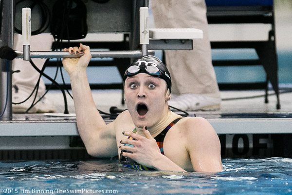 Louisville's Kelsi Worrell adds the 200 butterfly championship to her earlier 100 butterfly victory going 1:51.11 at the 2015 NCAA Division I Women's Swimming and Diving Championships held at the Greensboro Aquatic Center in Greensboro, North Carolina.
