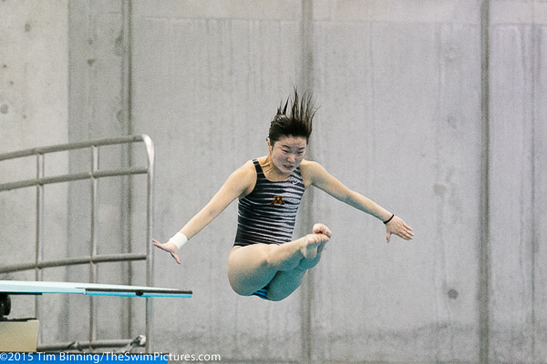 Minnesota Sophomore Yu Zhou wins the three meter diving at the 2015 NCAA Division I Women's Swimming and Diving Championships held at the Greensboro Aquatic Center in Greensboro, North Carolina.
