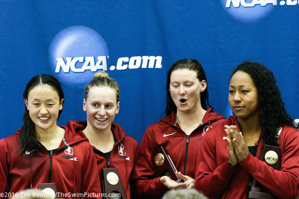 200 Meldey Relay Champion Stanford and relay members Ally Howe, Sarah Haase, Janet Hu, Lia Neal 2016 NCAA Division I Women's Swimming and Diving Championships