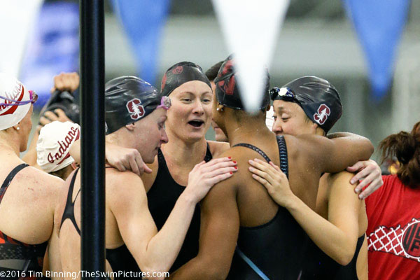 400 medley relay winner Stanford Ally Howe, Sarah Haase, Janet Hu, Lia Neal 2016 NCAA Division I Women's Swimming and Diving Championships
