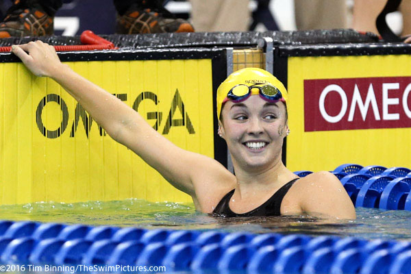 100 Backstroke winner Rachel Bootsma of California at the 2016 NCAA Division I Women's Swimming and Diving Championships
