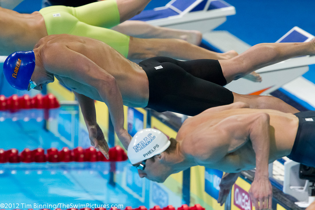 Ryan Lochte and Michael Phelps start the 200 IM final.