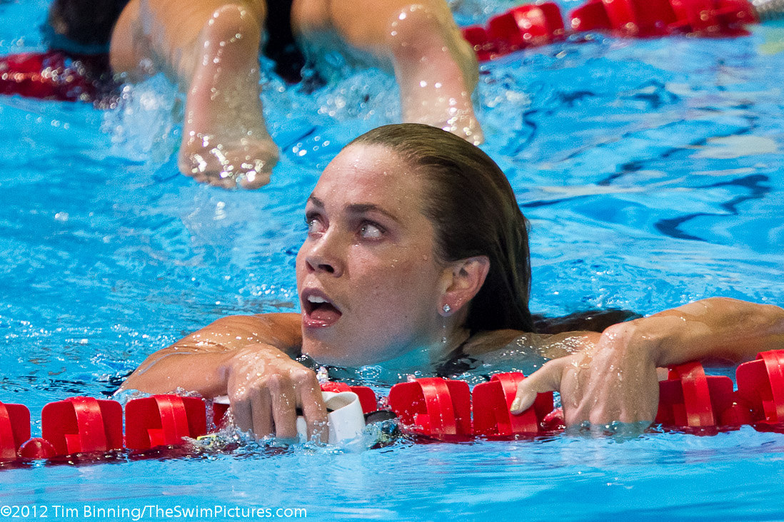 Natalie Coughlin following a sixth place finish in the 100 free and a likely Olympic team berth in the 4x100 free relay.