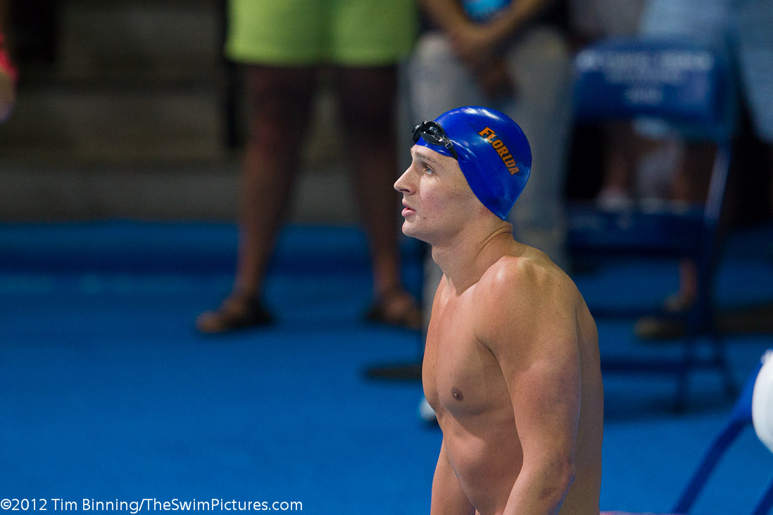 Ryan Lochte before the start of his third race of the night: the 100 fly.