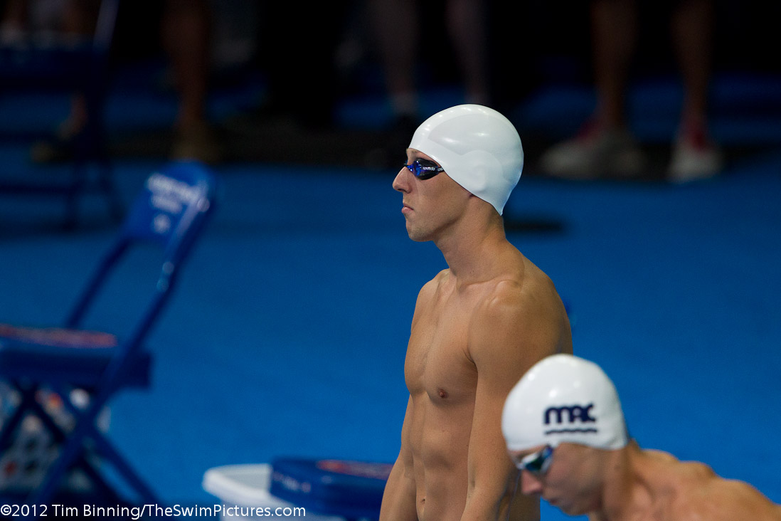 Tyler McGill of New York Athletic Club and Auburn prepares to start the 100 fly semi-finals.