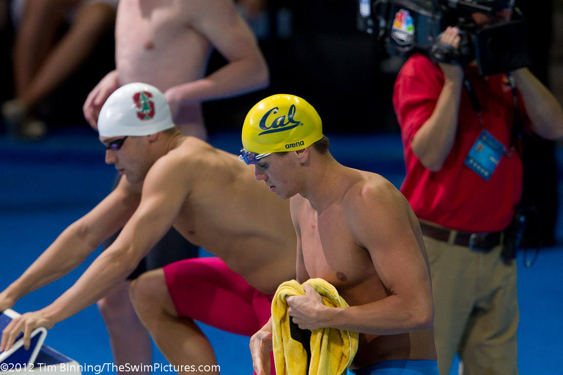 Tom Shields of Cal Aquatics before the start of the 100 fly semi-finals.