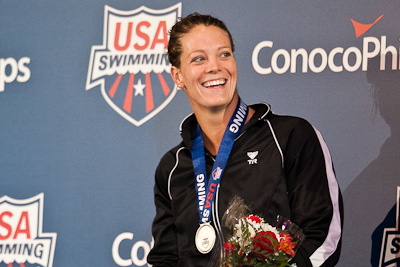 Amanda Weir of Swim Atlanta on the victory stand following a second place swim in the 50 free at the 2009 ConocoPhillips USA National Swimming Championships and World Championship Trials