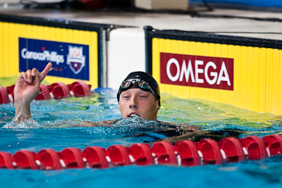 Tyler McGill of Auburn Swimming takes second place in the 100 buttterfly and a spot on the USA World Championship Team at the 2009 ConocoPhillips USA National Swimming Championships and World Championship Trials